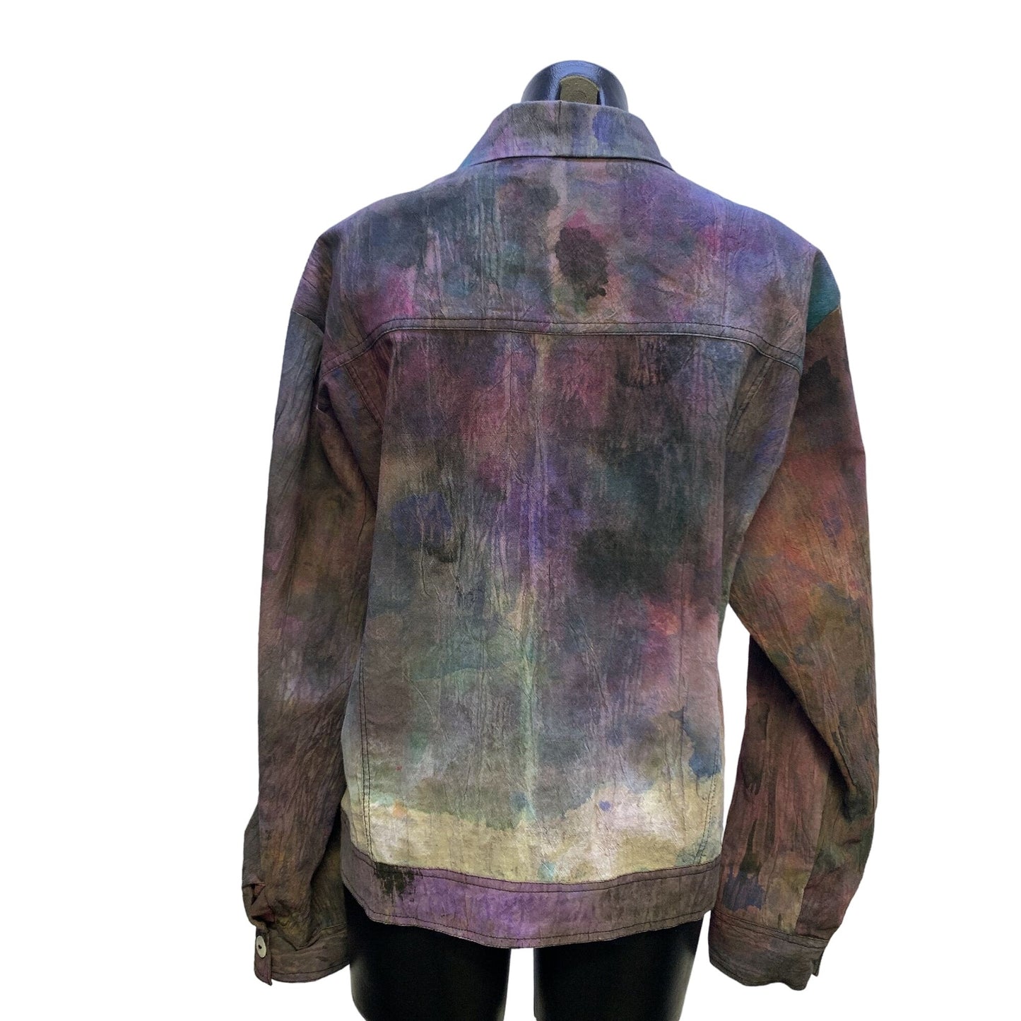 Hand-Painted Sucesos Purple Hues & Mutlicolored Cotton Jacket Size Large