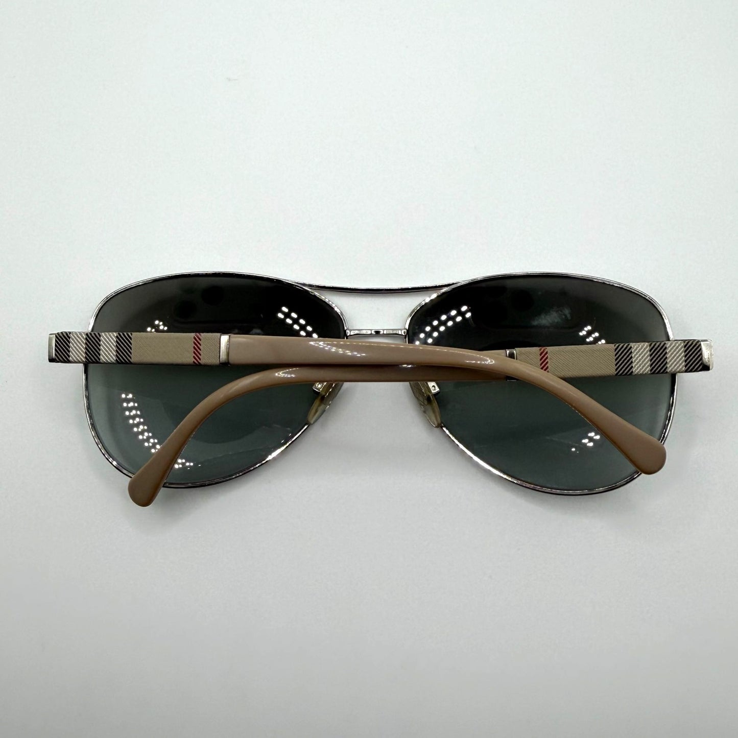 Burberry Aviator Sunglasses With Case & Box Beige Arms