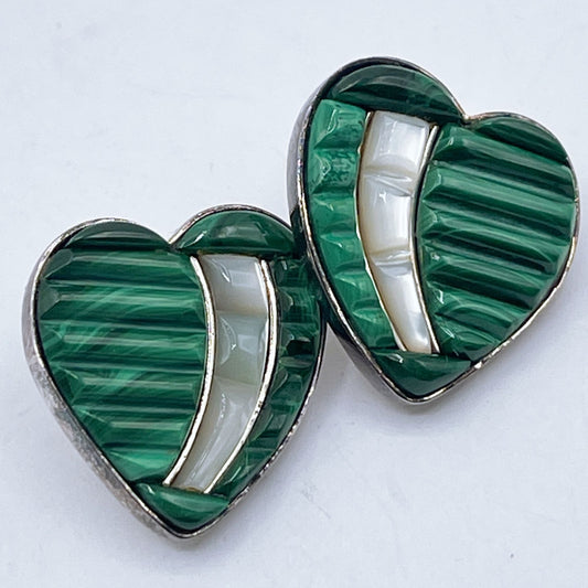 Jay King DTR Mine Finds 925 Sterling Silver Malachite & MOP Heart Post Earrings