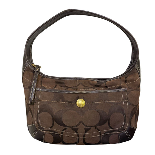 Coach Signature Monogram Brown Canvas Hobo Bag