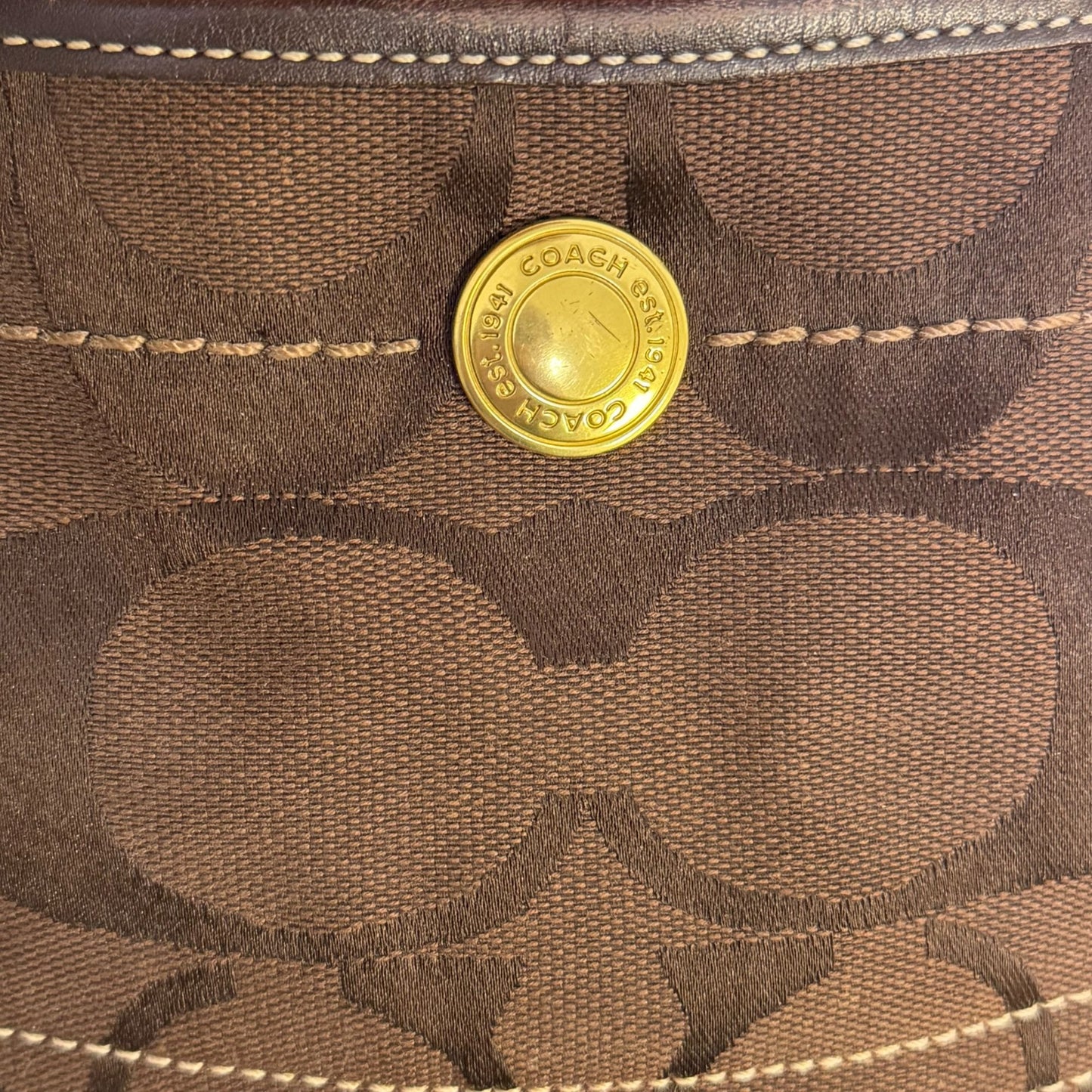Coach Signature Monogram Brown Canvas Hobo Bag
