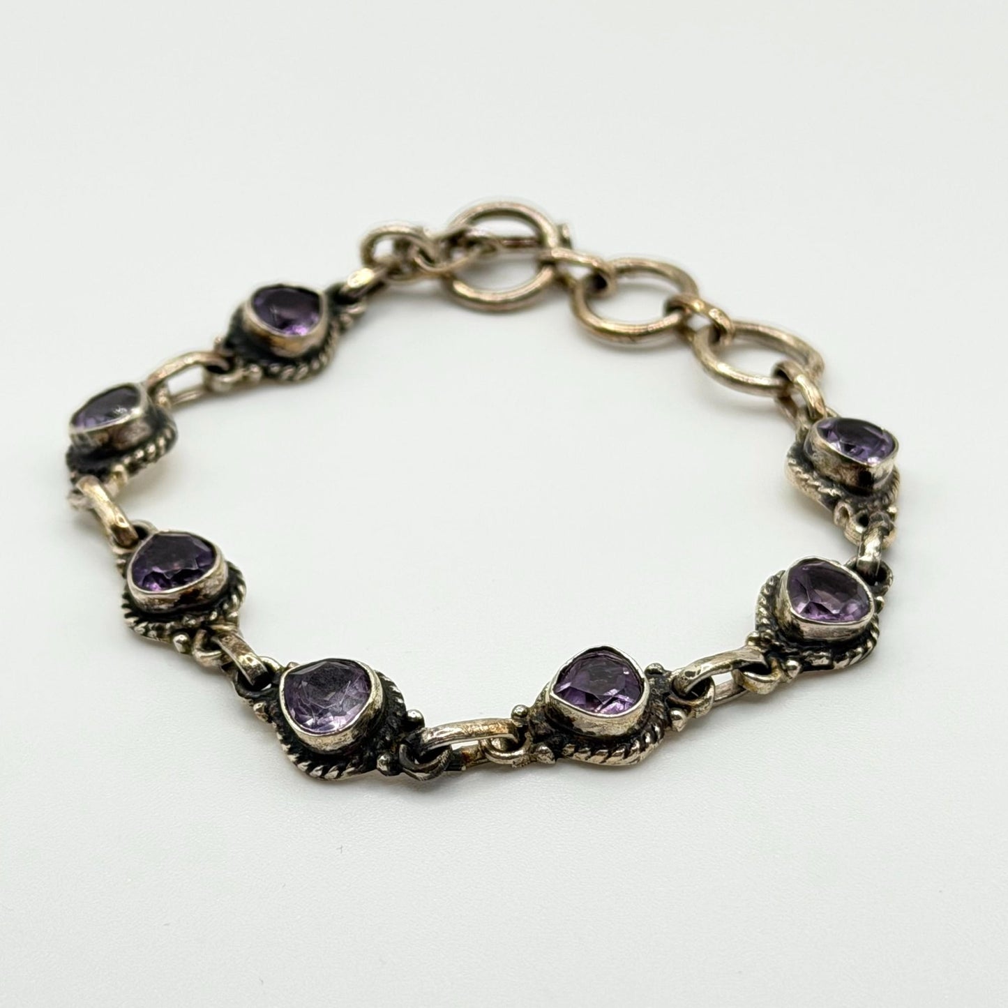 Handmade  925 Sterling Silver & Purple Amethyst Bracelet