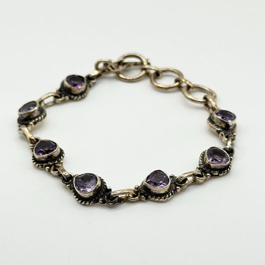 Handmade  925 Sterling Silver & Purple Amethyst Bracelet