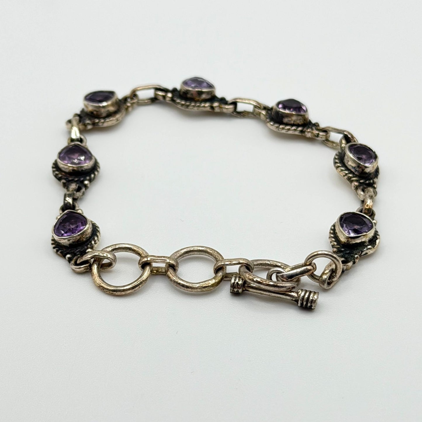 Handmade  925 Sterling Silver & Purple Amethyst Bracelet