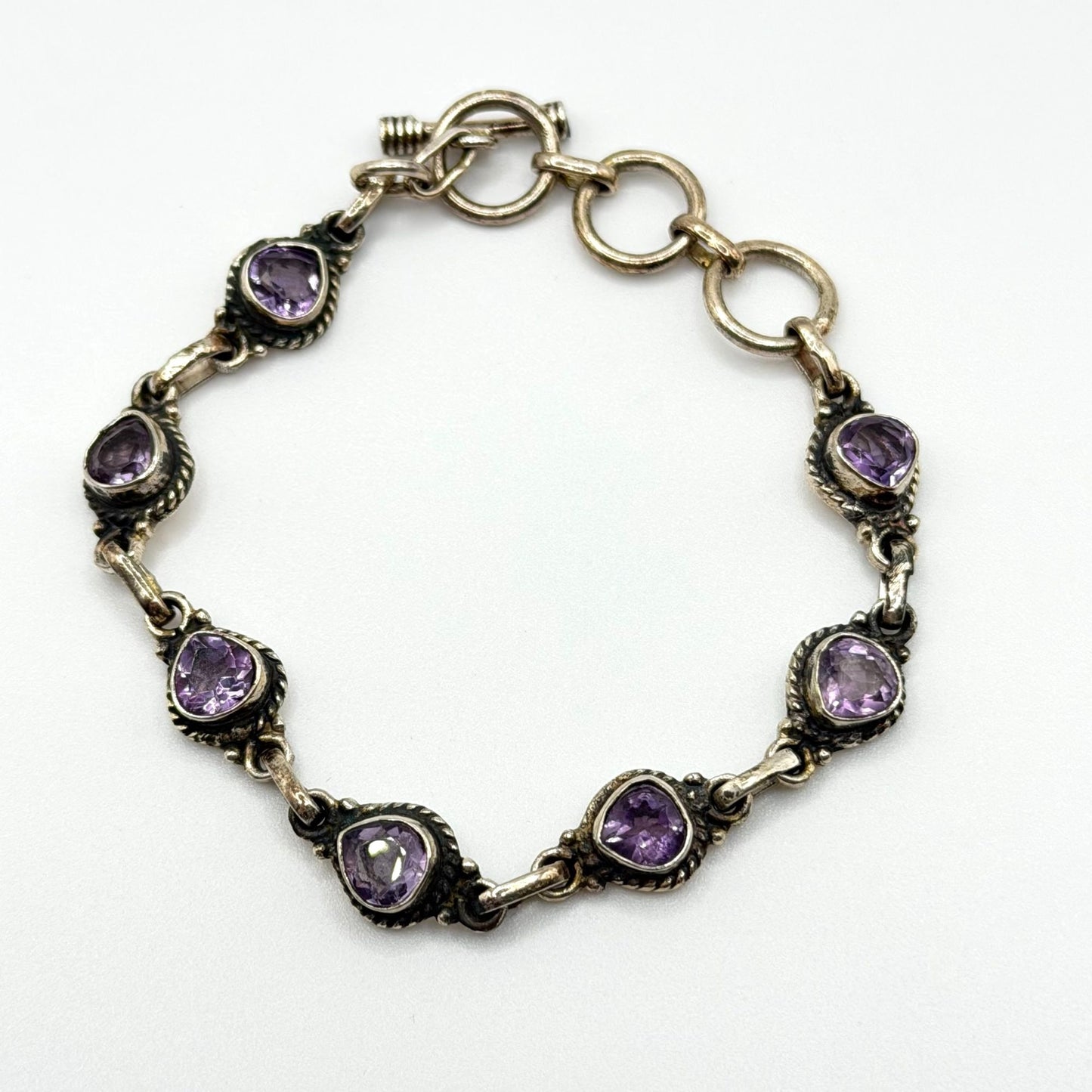 Handmade  925 Sterling Silver & Purple Amethyst Bracelet