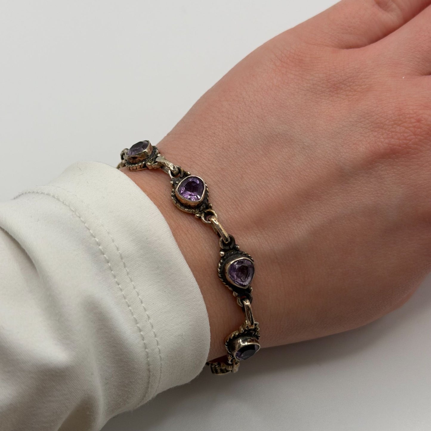 Handmade  925 Sterling Silver & Purple Amethyst Bracelet