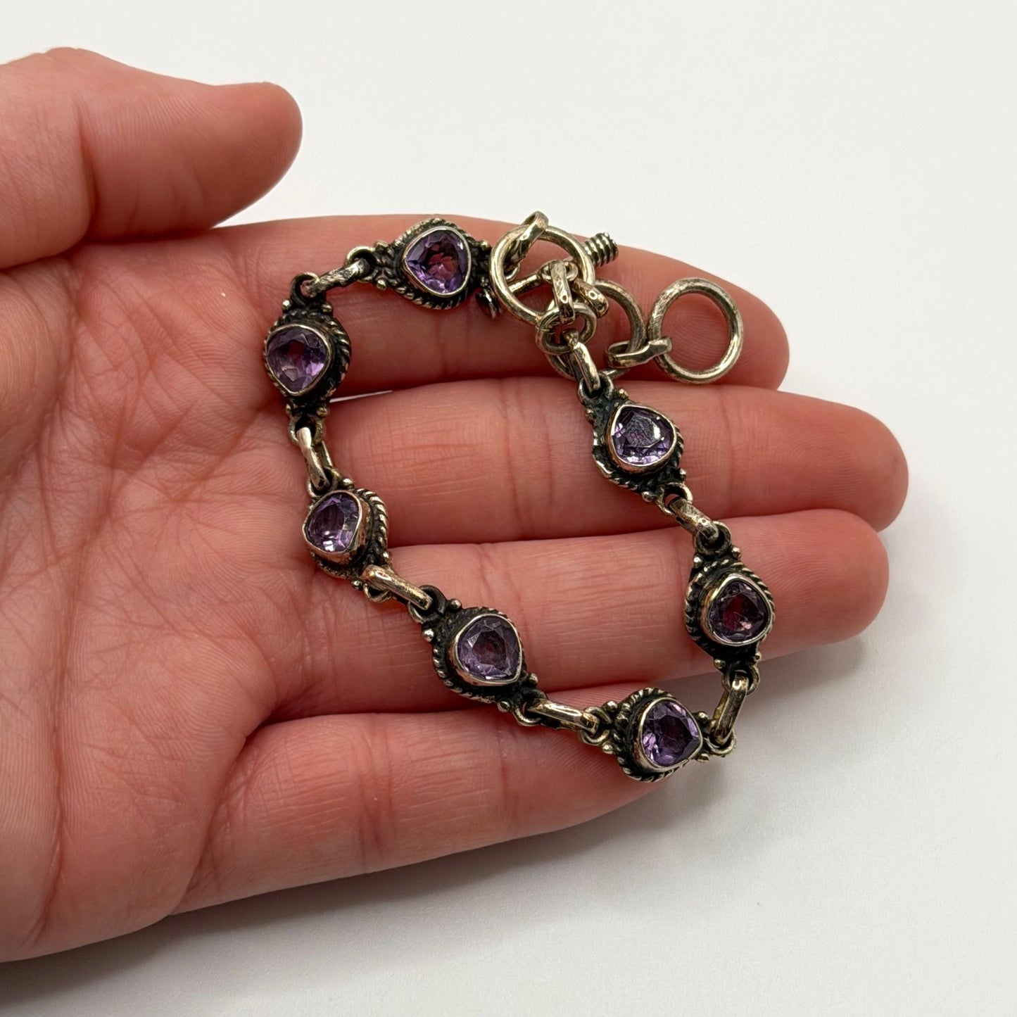 Handmade  925 Sterling Silver & Purple Amethyst Bracelet
