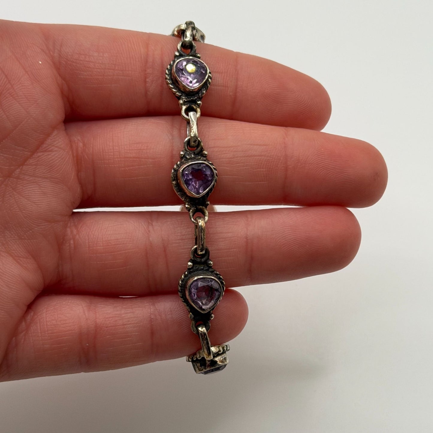 Handmade  925 Sterling Silver & Purple Amethyst Bracelet