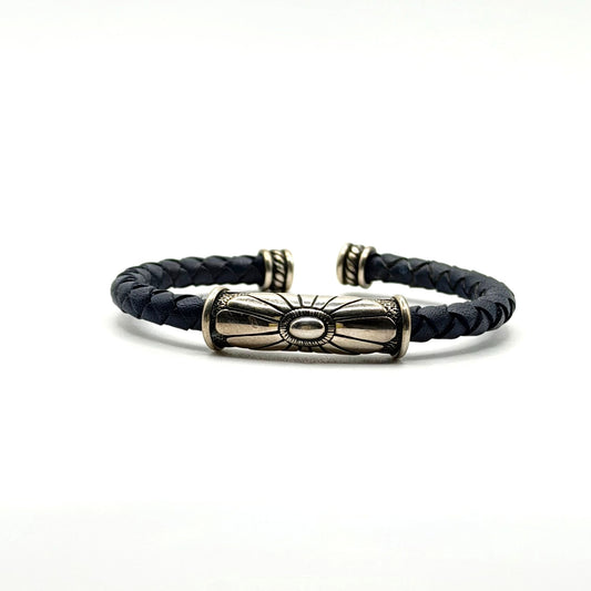 Waldeck Johnson Sterling 925 & Blue Braided Leather Cuff Bracelet