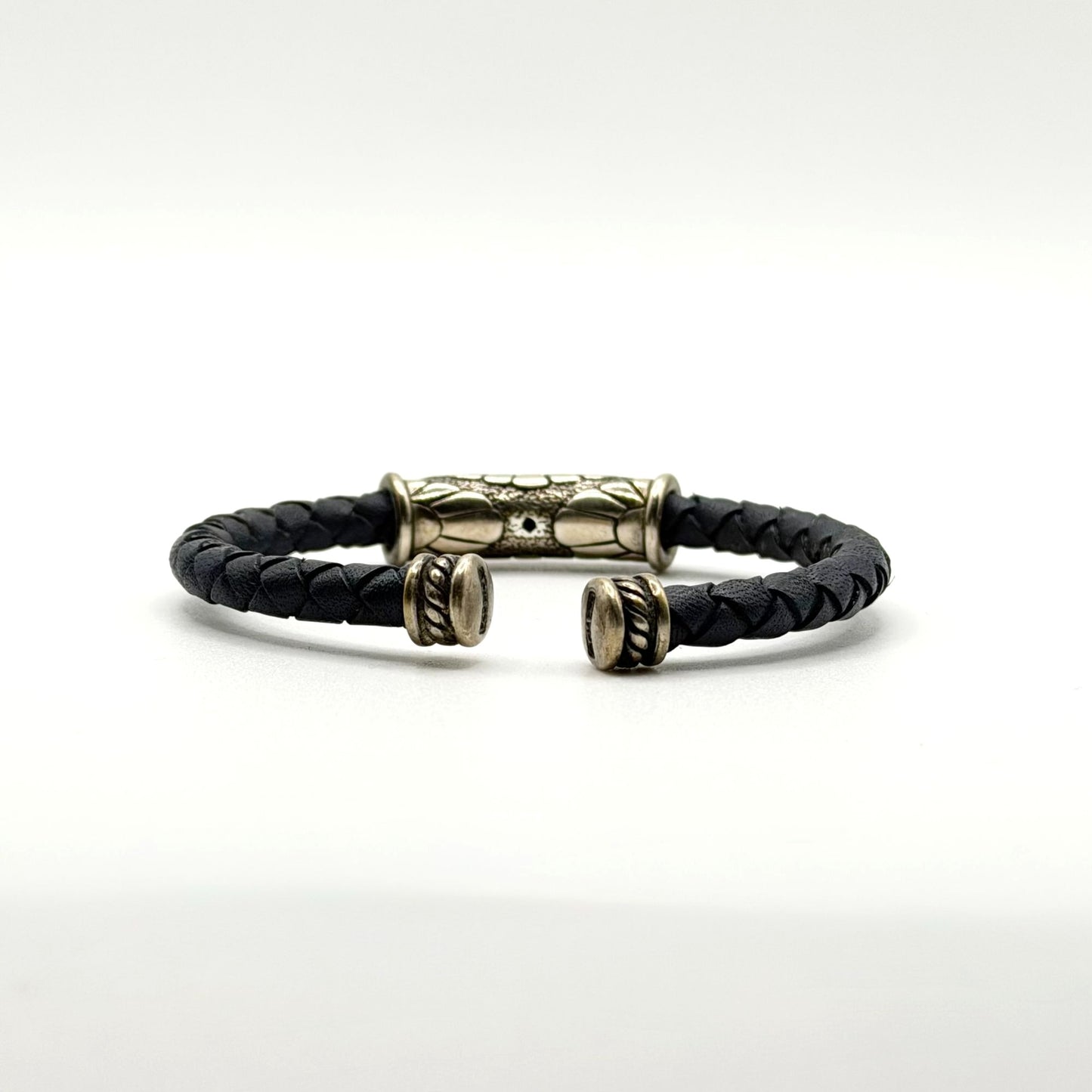 Waldeck Johnson Sterling 925 & Blue Braided Leather Cuff Bracelet