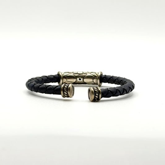 Waldeck Johnson Sterling 925 & Blue Braided Leather Cuff Bracelet