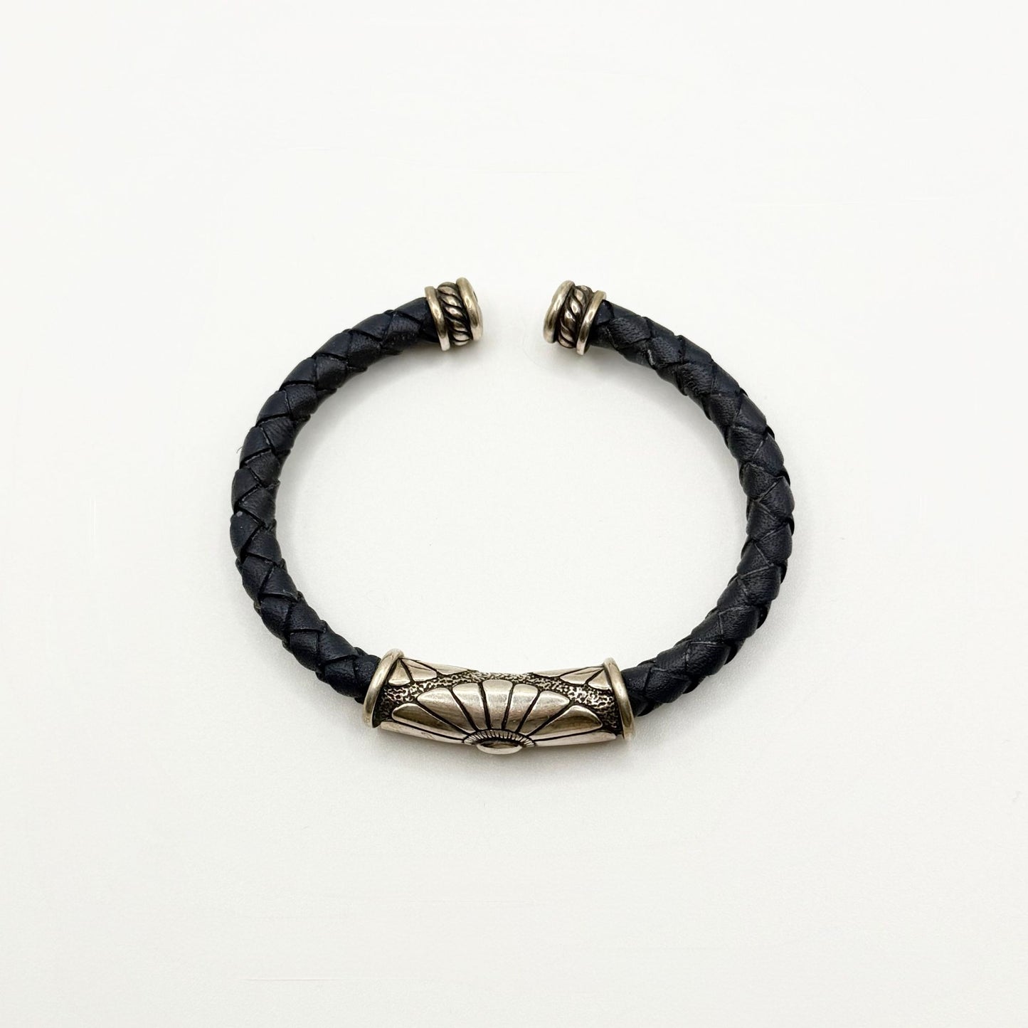 Waldeck Johnson Sterling 925 & Blue Braided Leather Cuff Bracelet