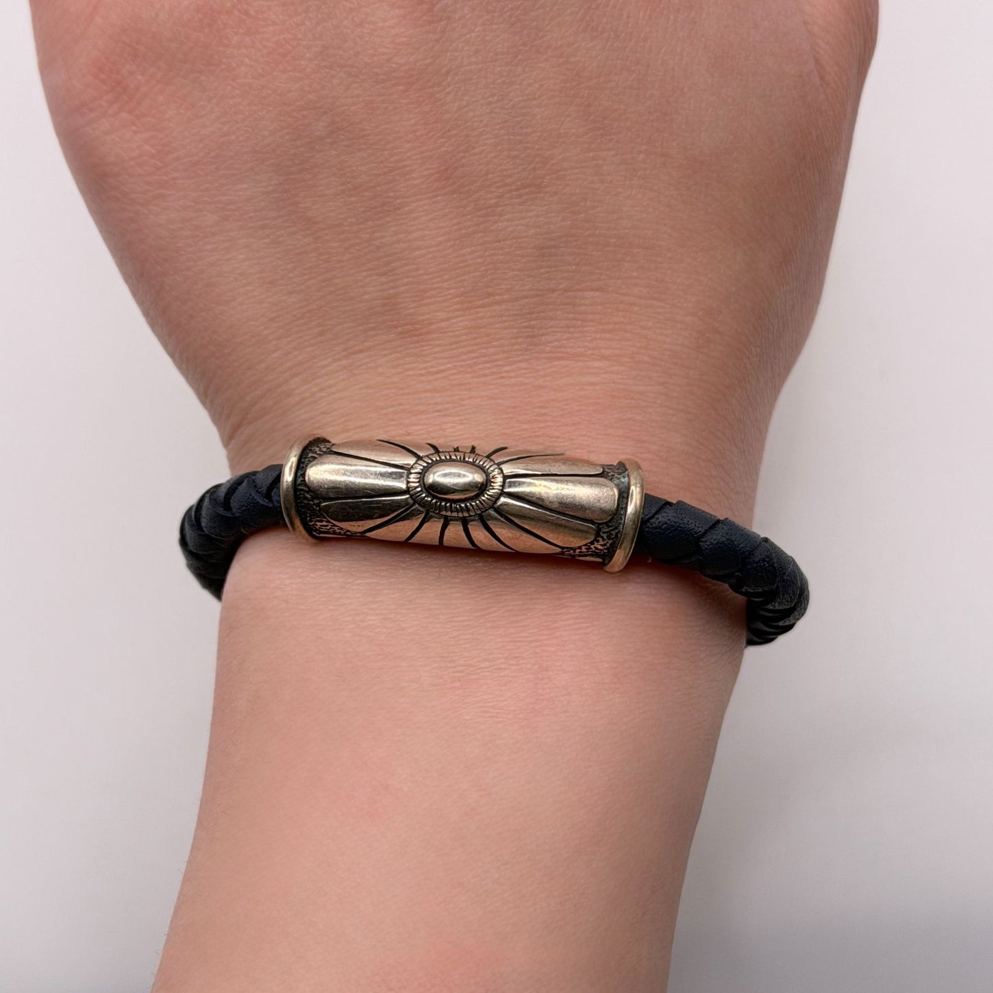 Waldeck Johnson Sterling 925 & Blue Braided Leather Cuff Bracelet