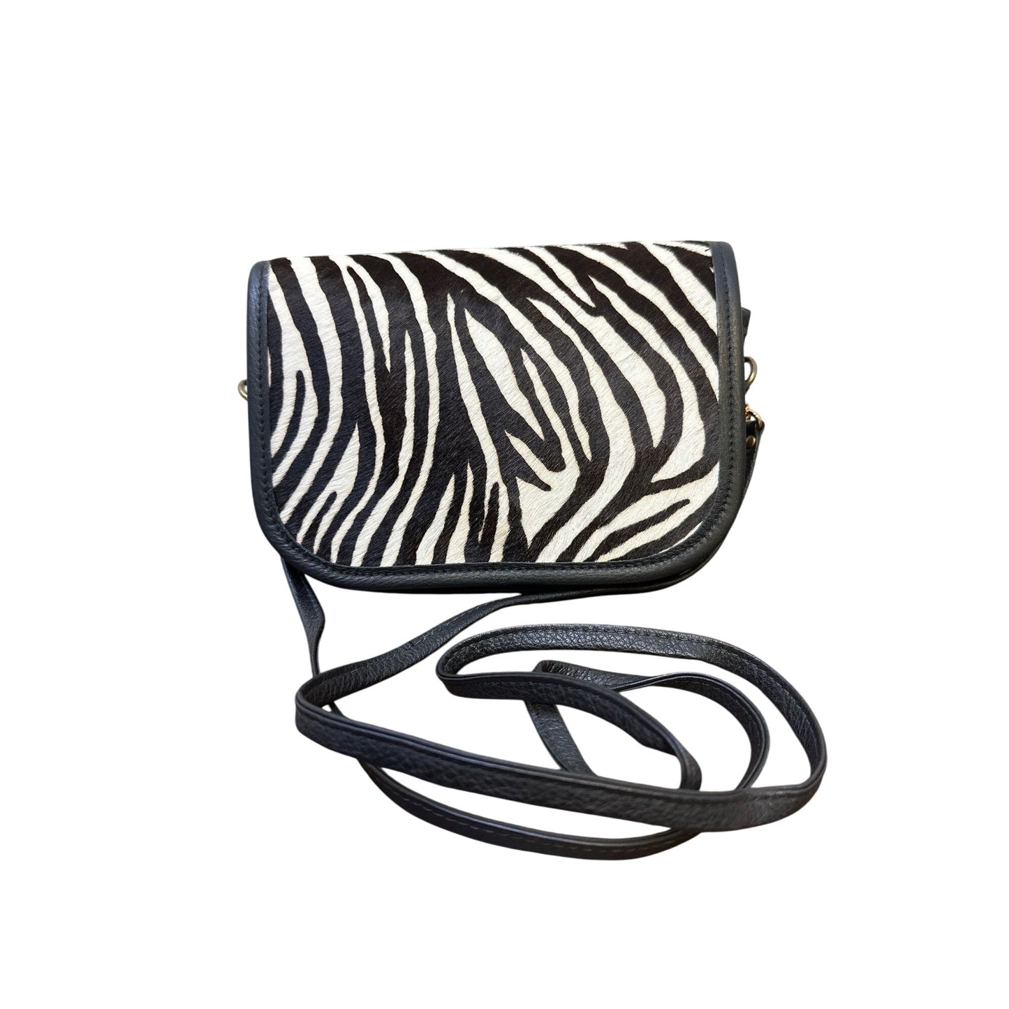 Collins of Texas Zebra Print/fur Leather Crossbody Snap Closure & Adjustable Strap