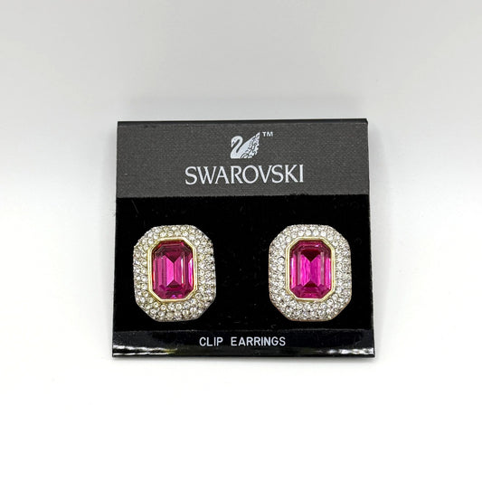 S.A.L. Swarovski Gold-Tone Pink Crystal Pave Clip Earrings