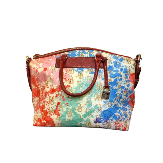 NWT Dooney & Bourke Florentine Leather Shoulder Bag With Colorful Paint Splatter Design & Red Handles/Strap