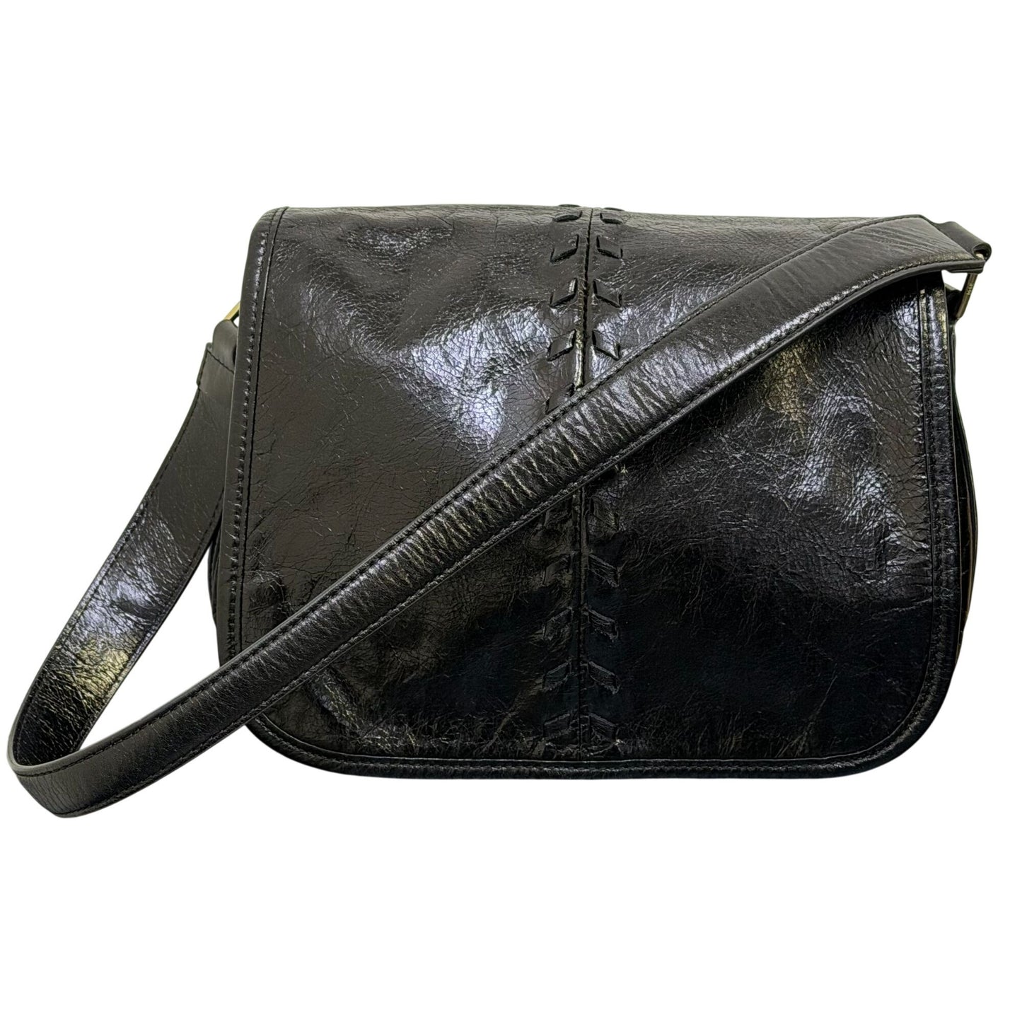 Hobo Black Leather Shoulder Bag With Stitch Accents