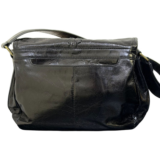 Hobo Black Leather Shoulder Bag With Stitch Accents
