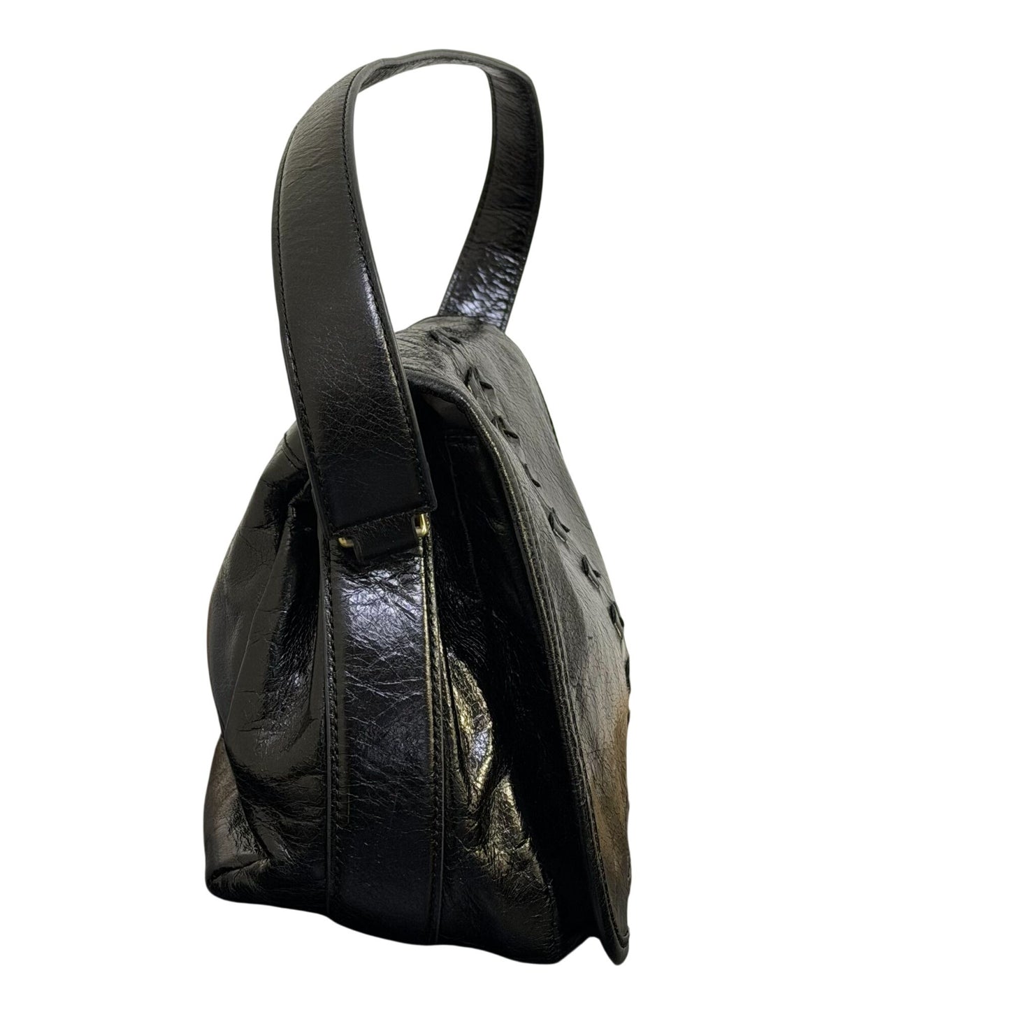 Hobo Black Leather Shoulder Bag With Stitch Accents