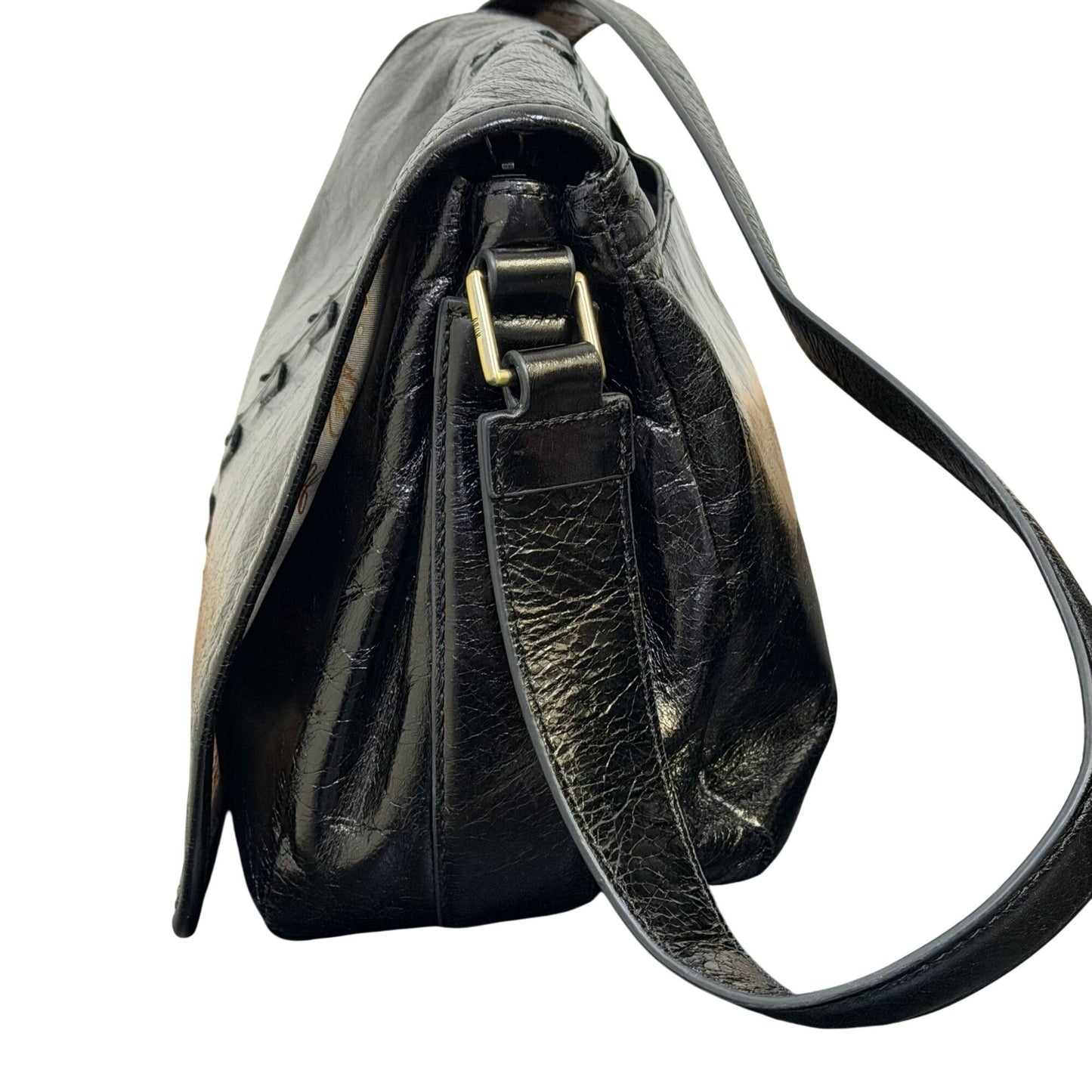 Hobo Black Leather Shoulder Bag With Stitch Accents