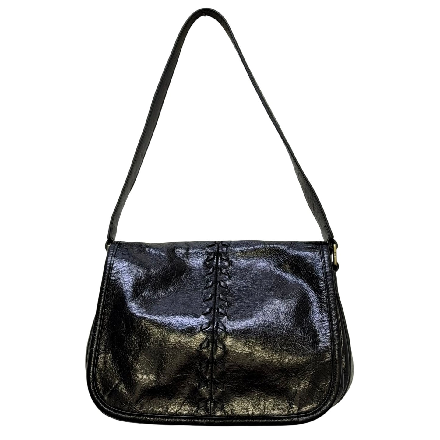 Hobo Black Leather Shoulder Bag With Stitch Accents