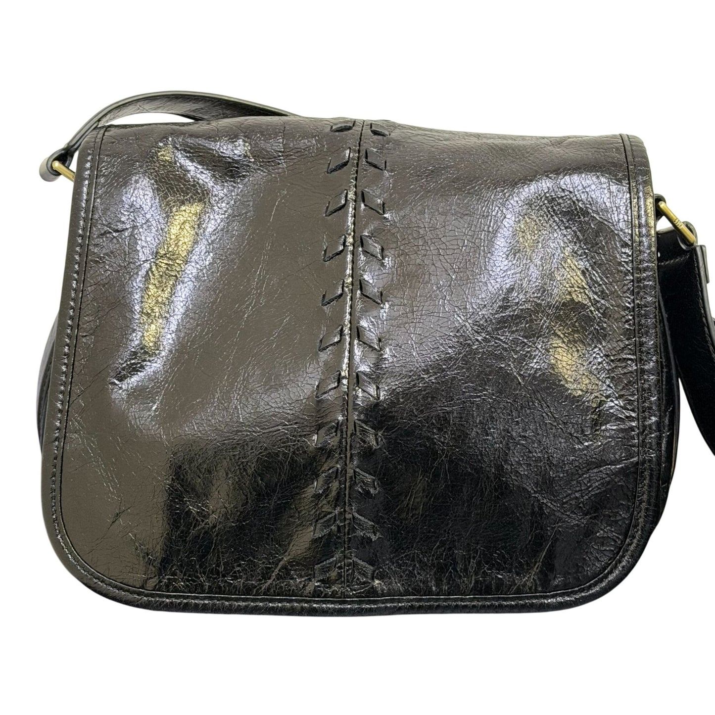 Hobo Black Leather Shoulder Bag With Stitch Accents
