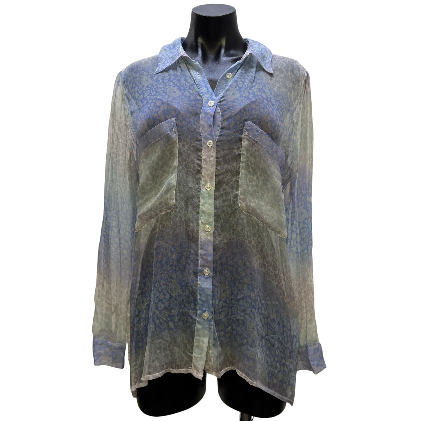 Love And Liberty Sheer Blue Silk Blouse With Lace Back Detail S