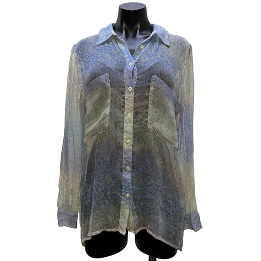 Love And Liberty Sheer Blue Silk Blouse With Lace Back Detail S