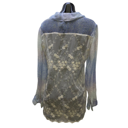 Love And Liberty Sheer Blue Silk Blouse With Lace Back Detail S