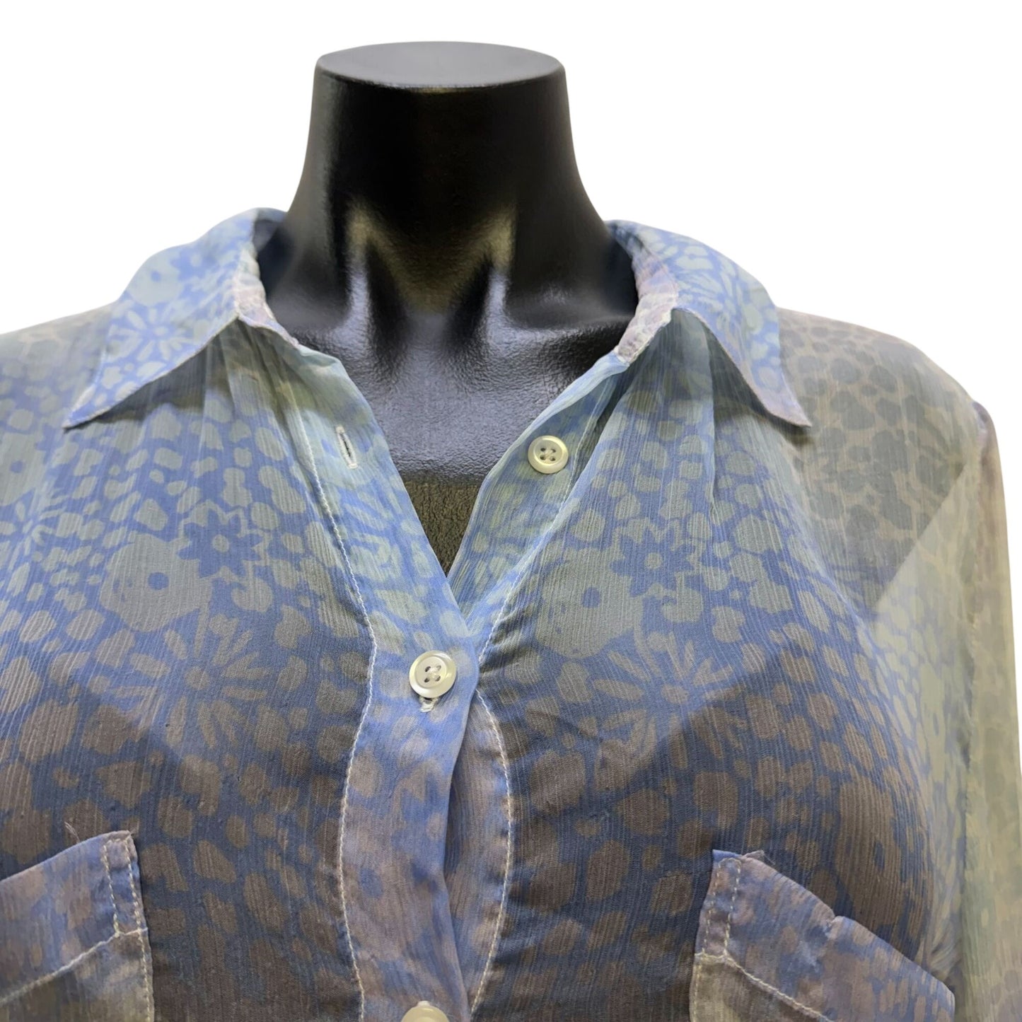 Love And Liberty Sheer Blue Silk Blouse With Lace Back Detail S