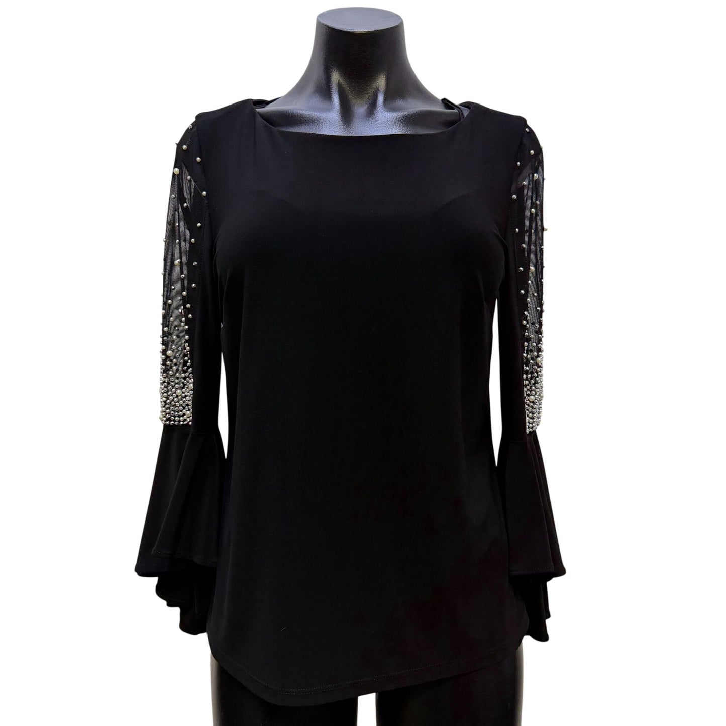 NWT Joseph Ribkoff Black Bell Sleeve Embellished Blouse Size 8