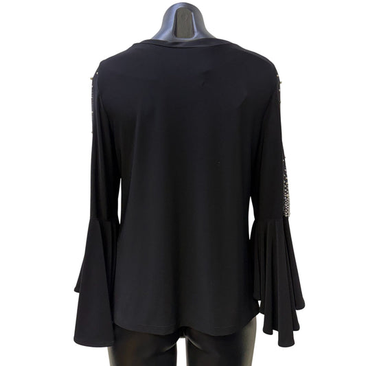 NWT Joseph Ribkoff Black Bell Sleeve Embellished Blouse Size 8