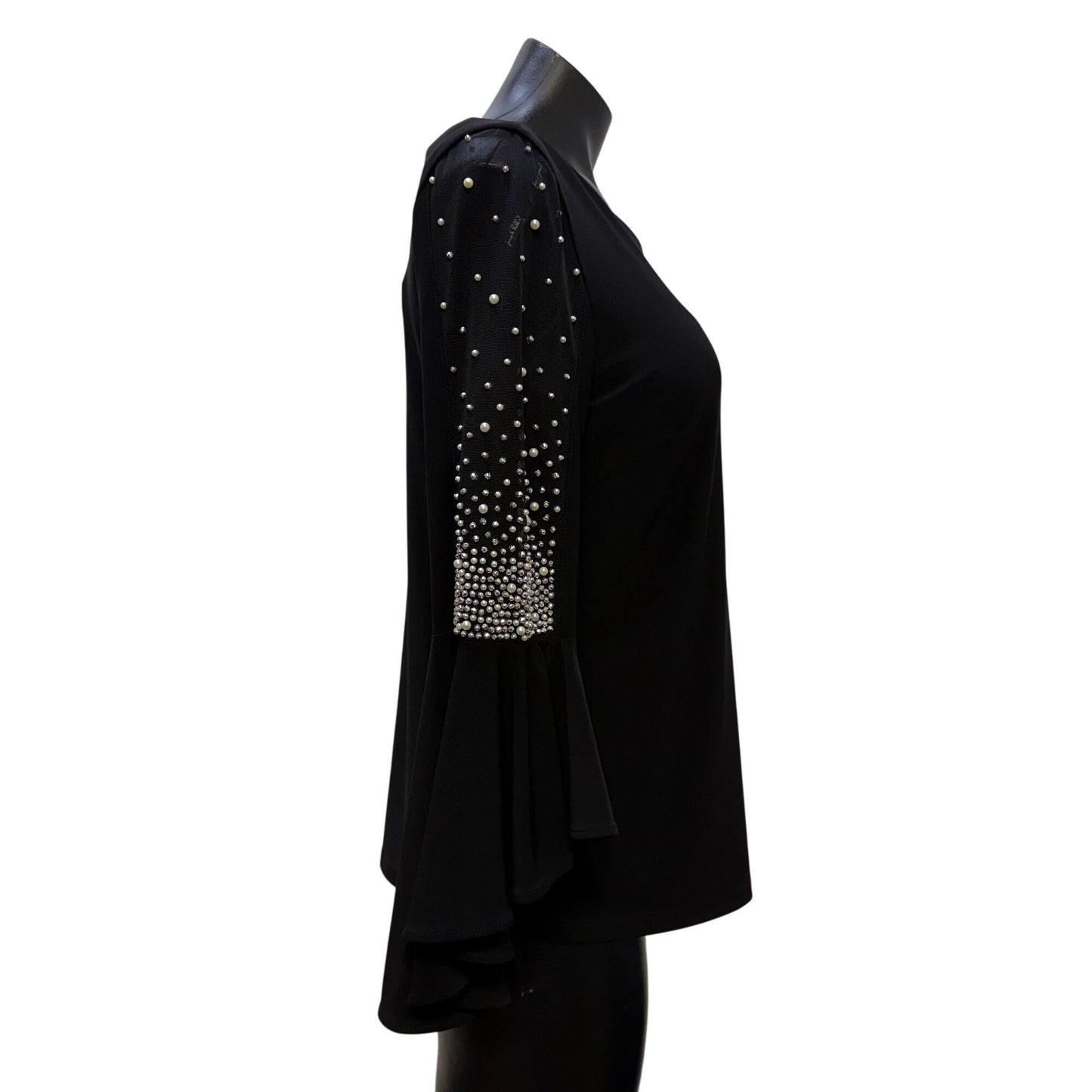 NWT Joseph Ribkoff Black Bell Sleeve Embellished Blouse Size 8