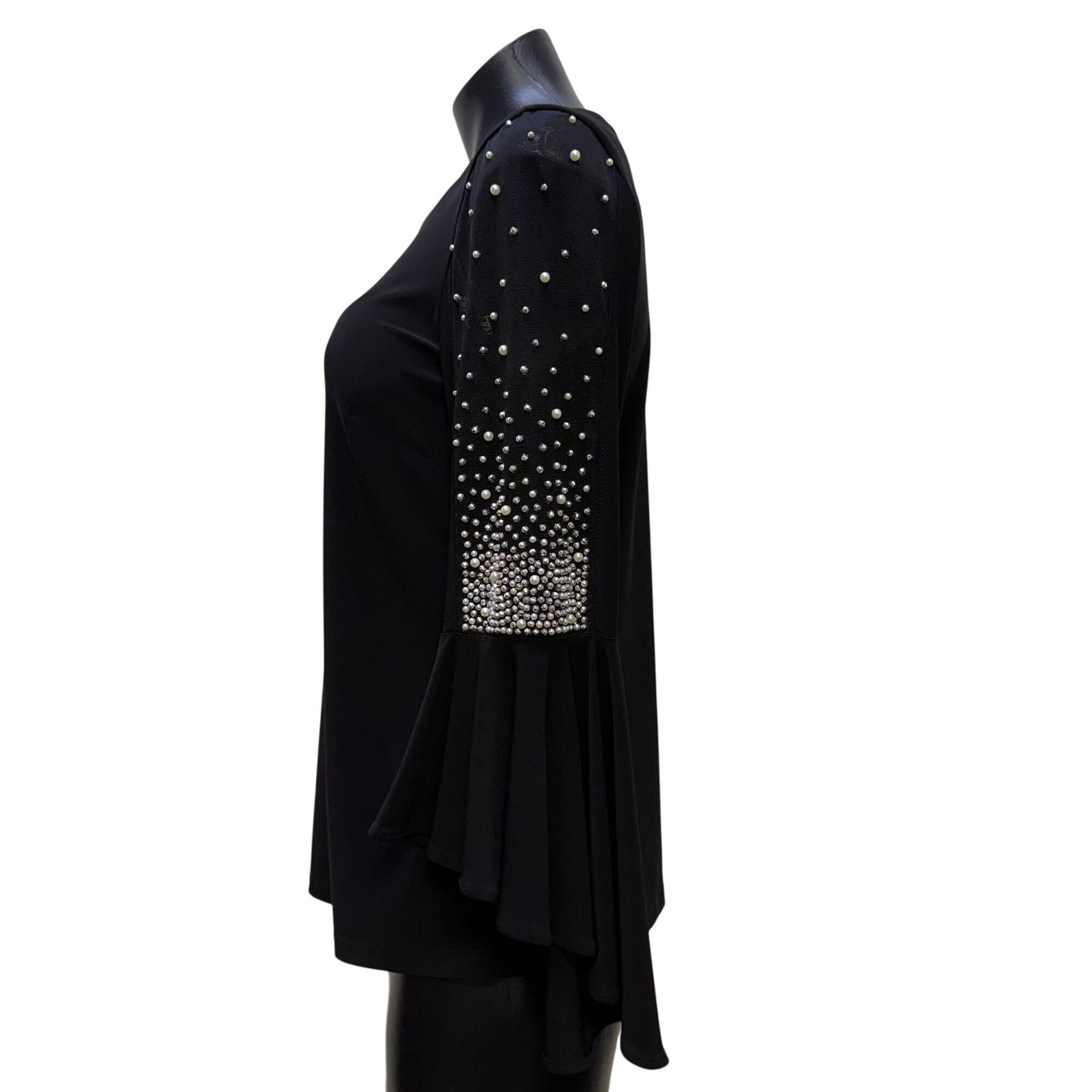 NWT Joseph Ribkoff Black Bell Sleeve Embellished Blouse Size 8