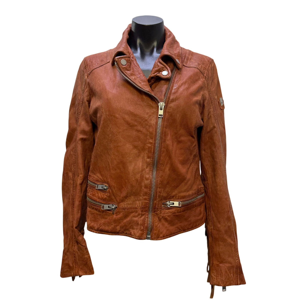 NWT Mauritius Zoe RF Burnt Orange Lamb Leather Fringe Jacket L