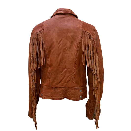 NWT Mauritius Zoe RF Burnt Orange Lamb Leather Fringe Jacket L