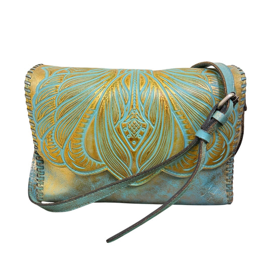 Patricia Nash Turquoise & Gold Leather Crossbody Bag With Adjustable Strap