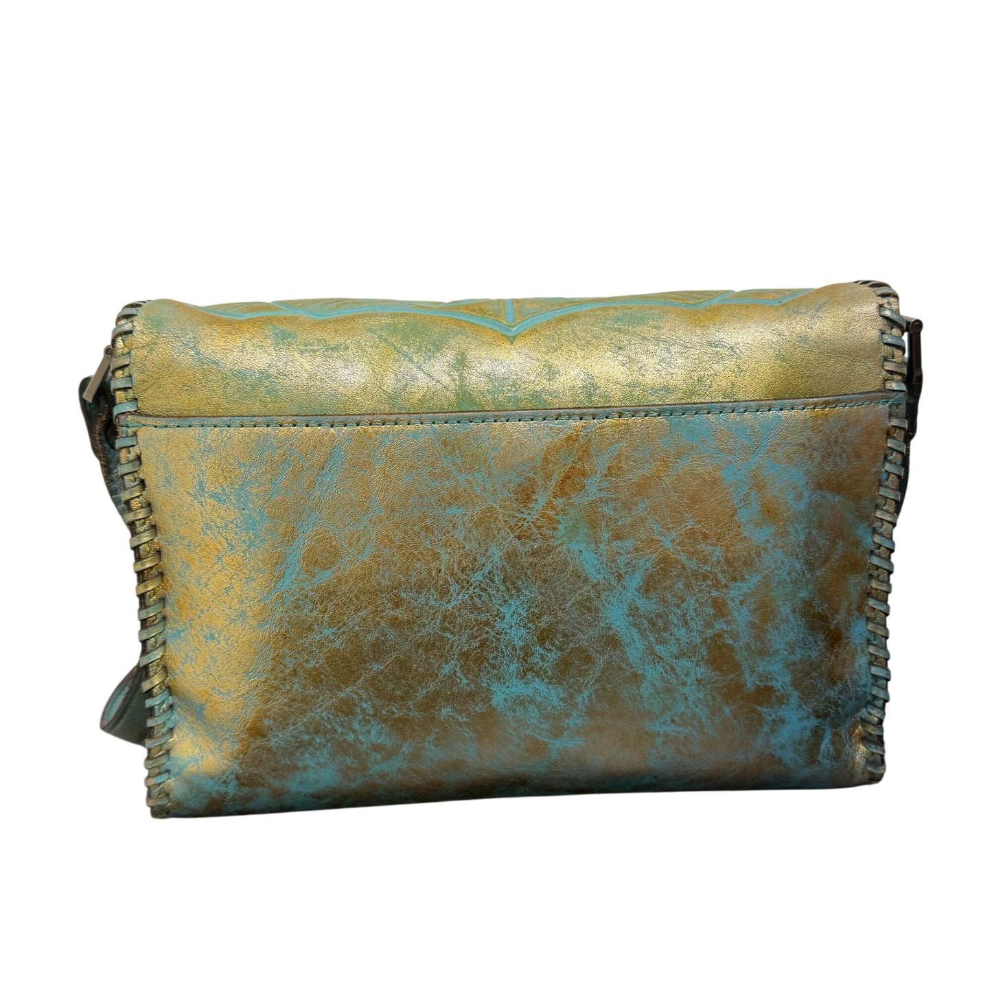 Patricia Nash Turquoise & Gold Leather Crossbody Bag With Adjustable Strap