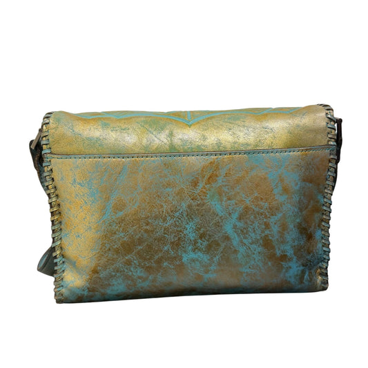 Patricia Nash Turquoise & Gold Leather Crossbody Bag With Adjustable Strap