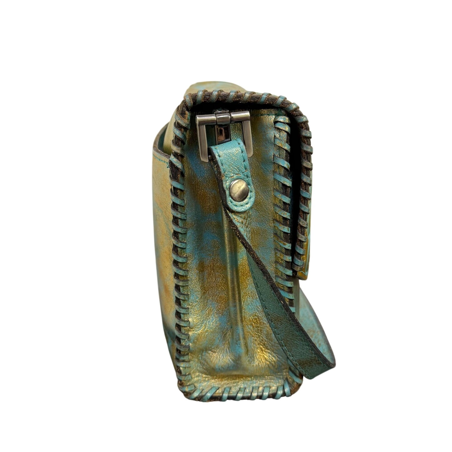 Patricia Nash Turquoise & Gold Leather Crossbody Bag With Adjustable Strap