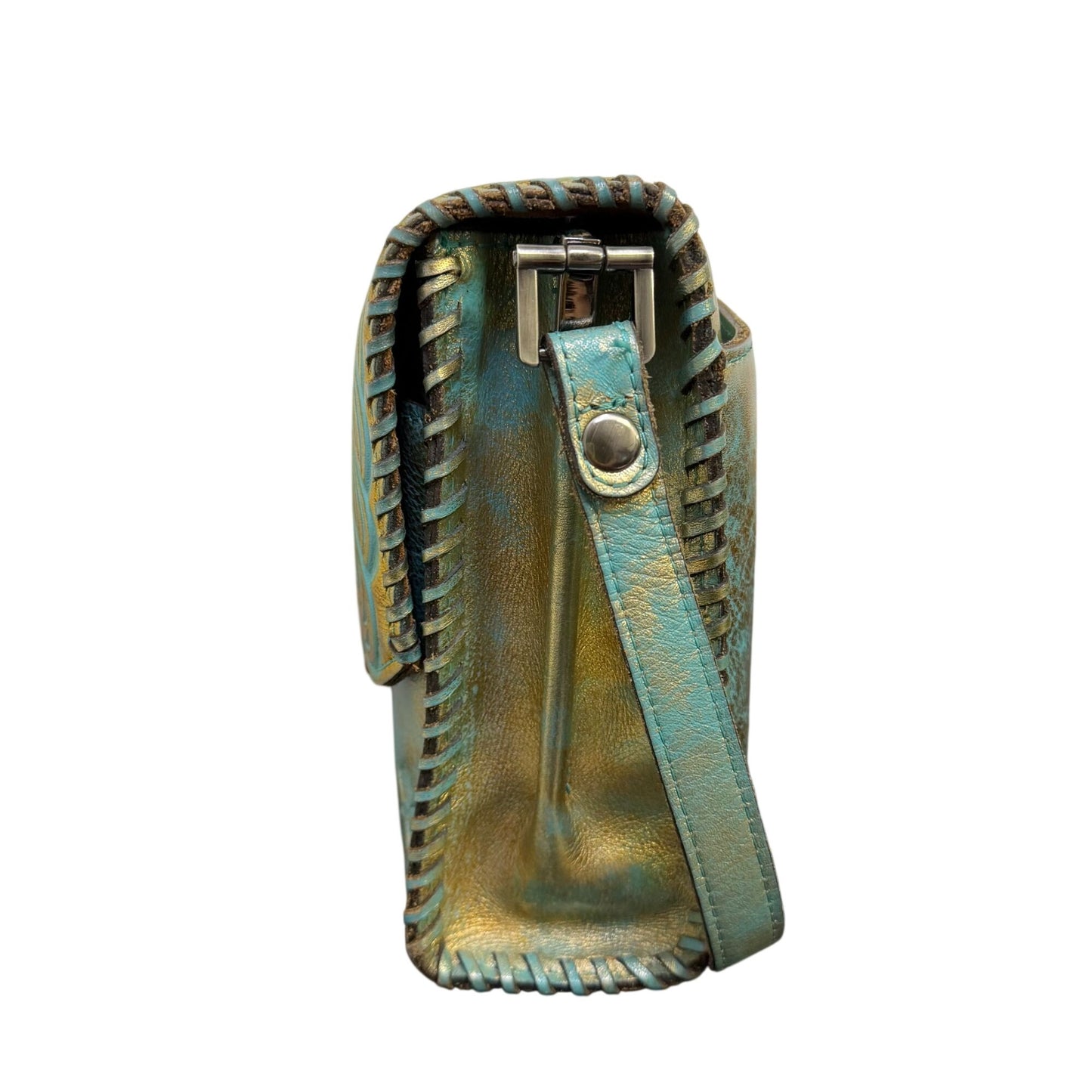 Patricia Nash Turquoise & Gold Leather Crossbody Bag With Adjustable Strap