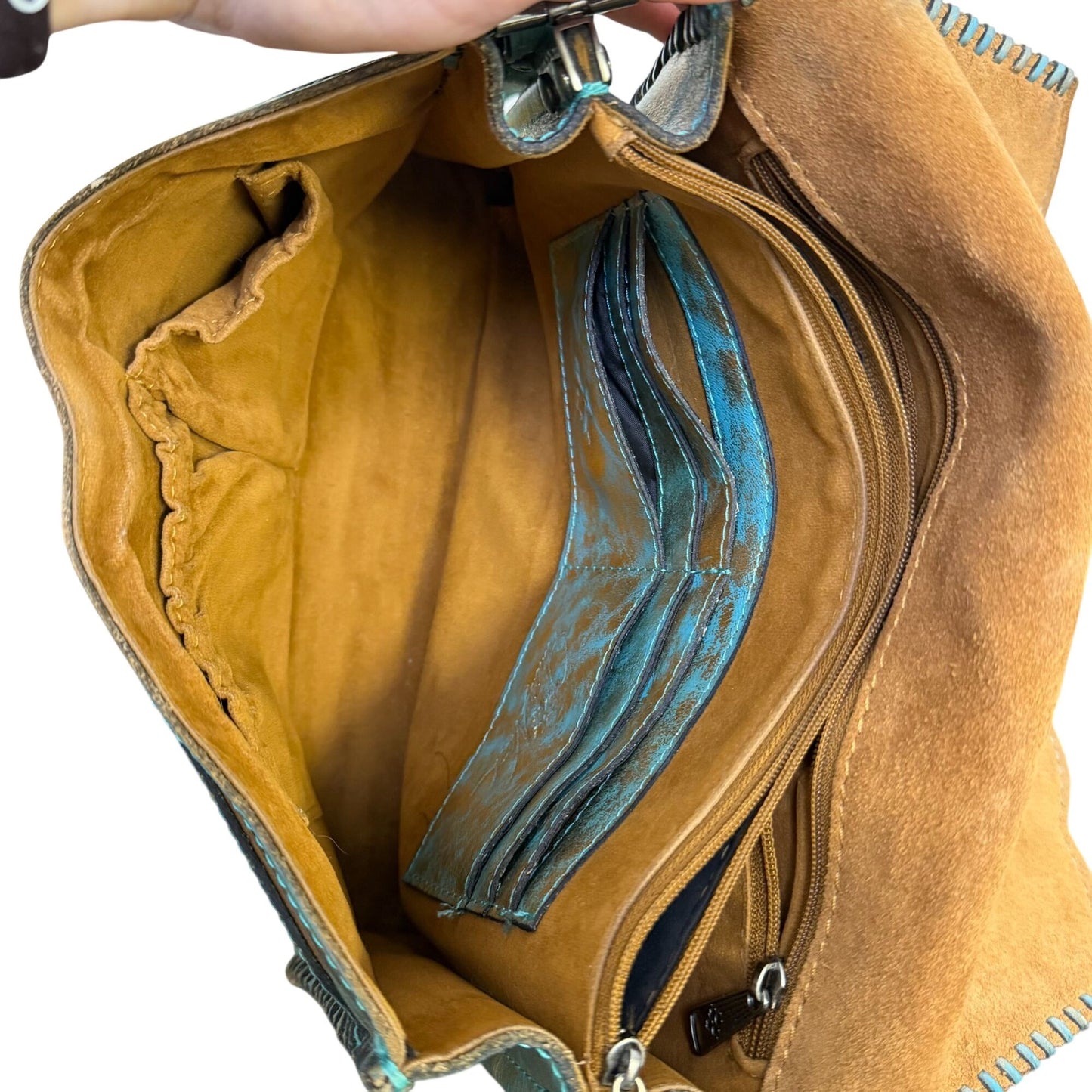 Patricia Nash Turquoise & Gold Leather Crossbody Bag With Adjustable Strap