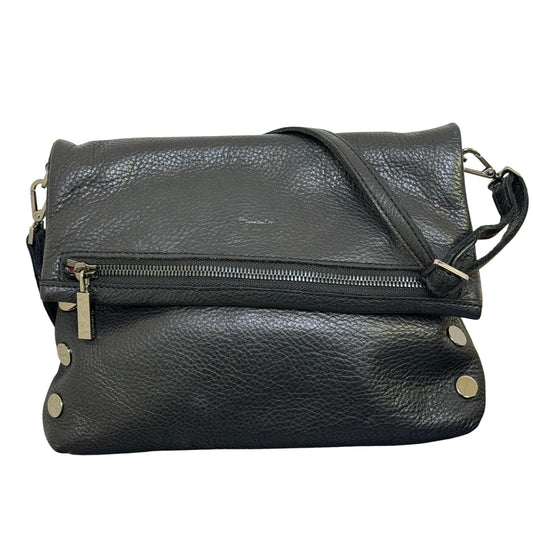 Hammitt Black Leather Fold-Over Crossbody Gunmetal Hardware