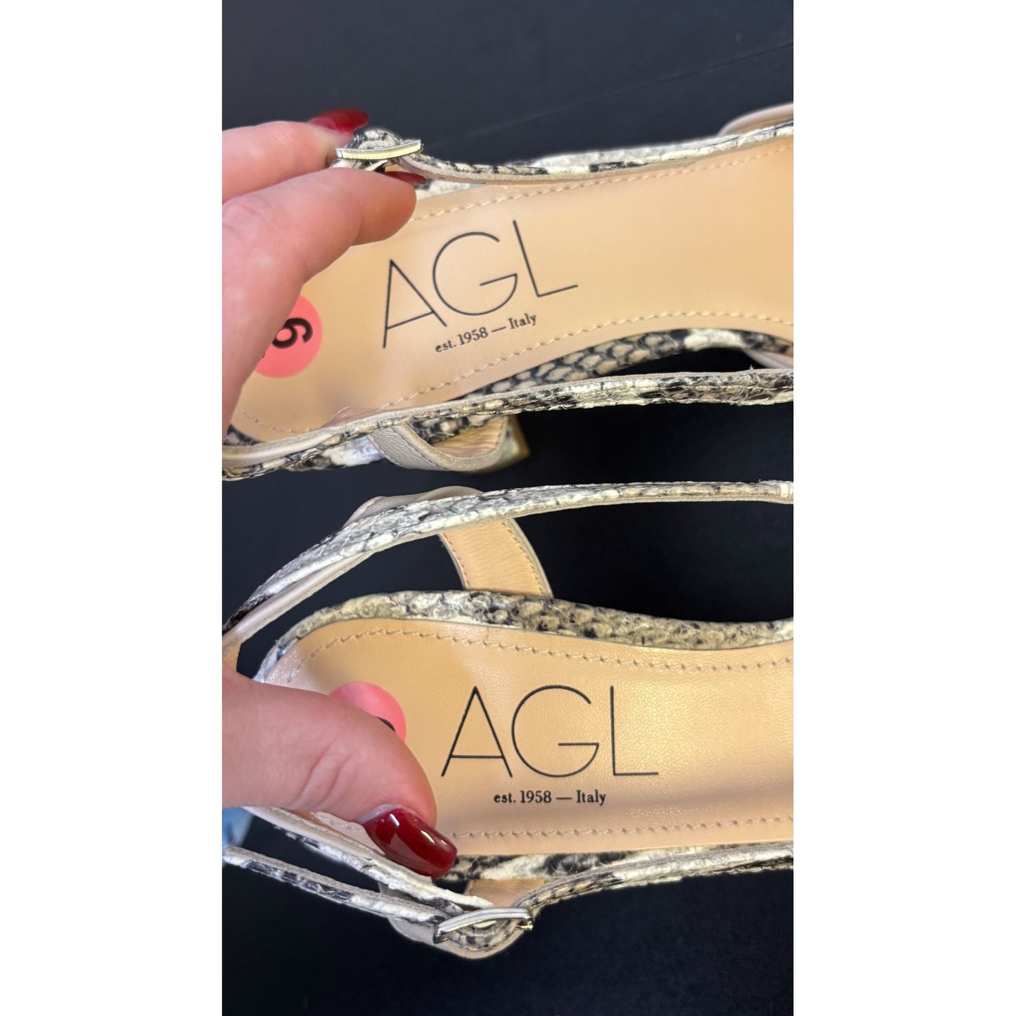 AGL Snake Print Slingback Heels Size 9/39.5 Tan Multi Leather