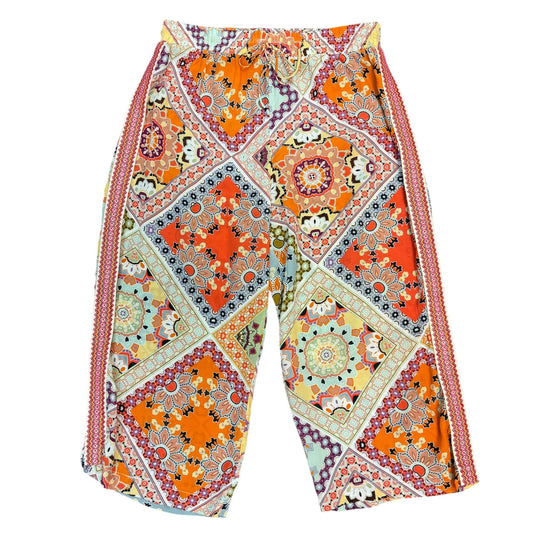 Johnny Was Jade Silk Drawstring Wide-Leg Pants Orange Multi S