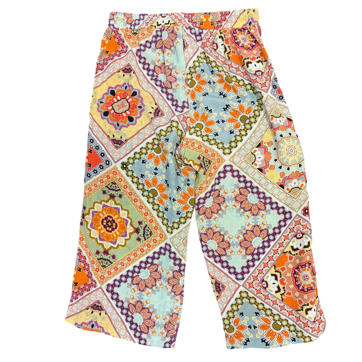 Johnny Was Jade Silk Drawstring Wide-Leg Pants Orange Multi S