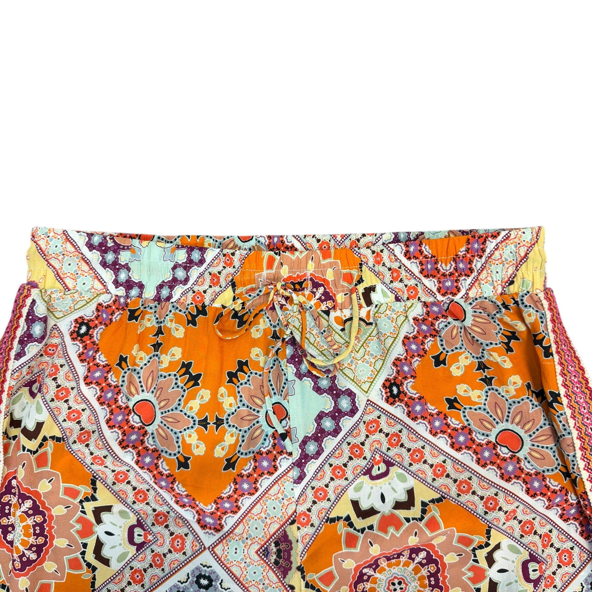 Johnny Was Jade Silk Drawstring Wide-Leg Pants Orange Multi S