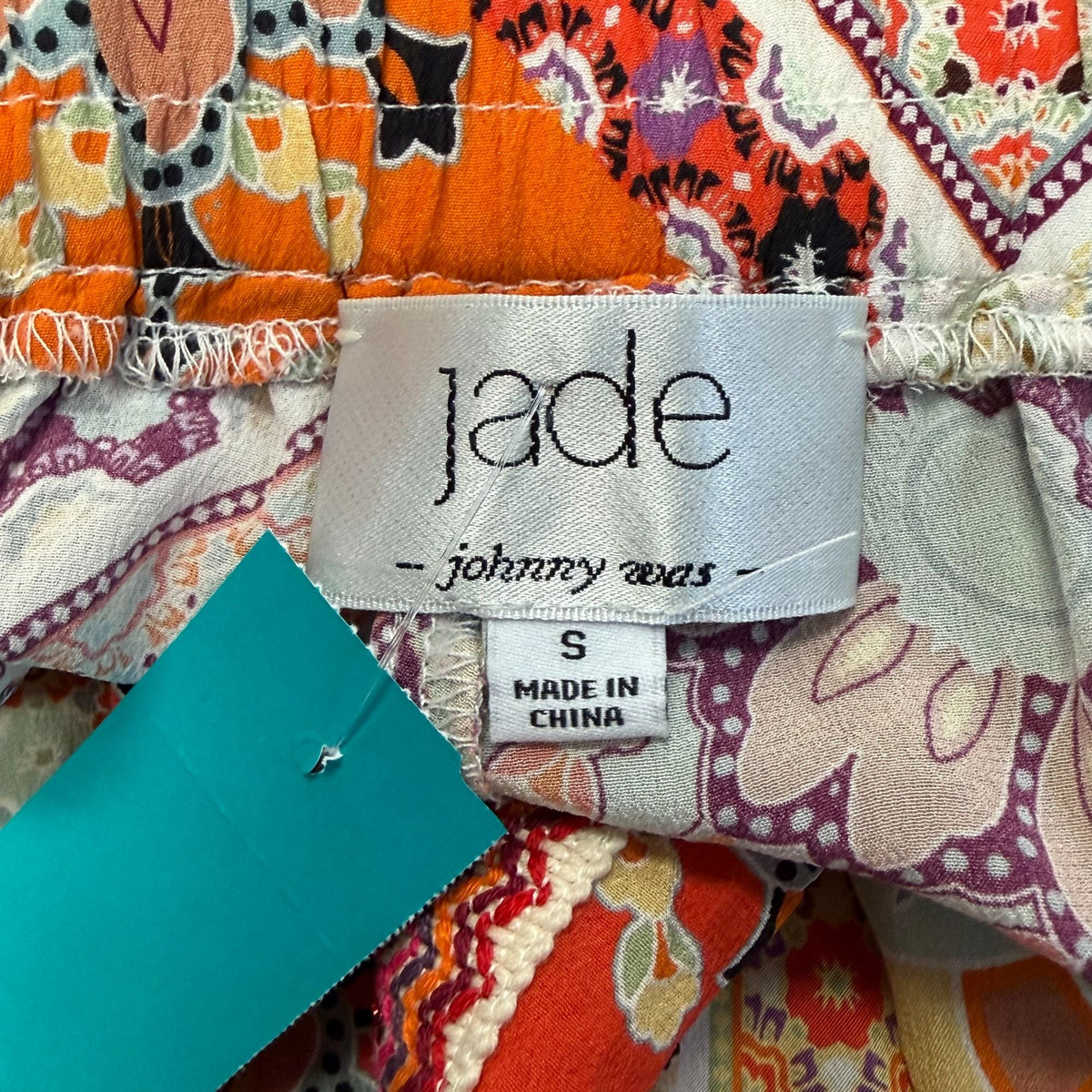 Johnny Was Jade Silk Drawstring Wide-Leg Pants Orange Multi S