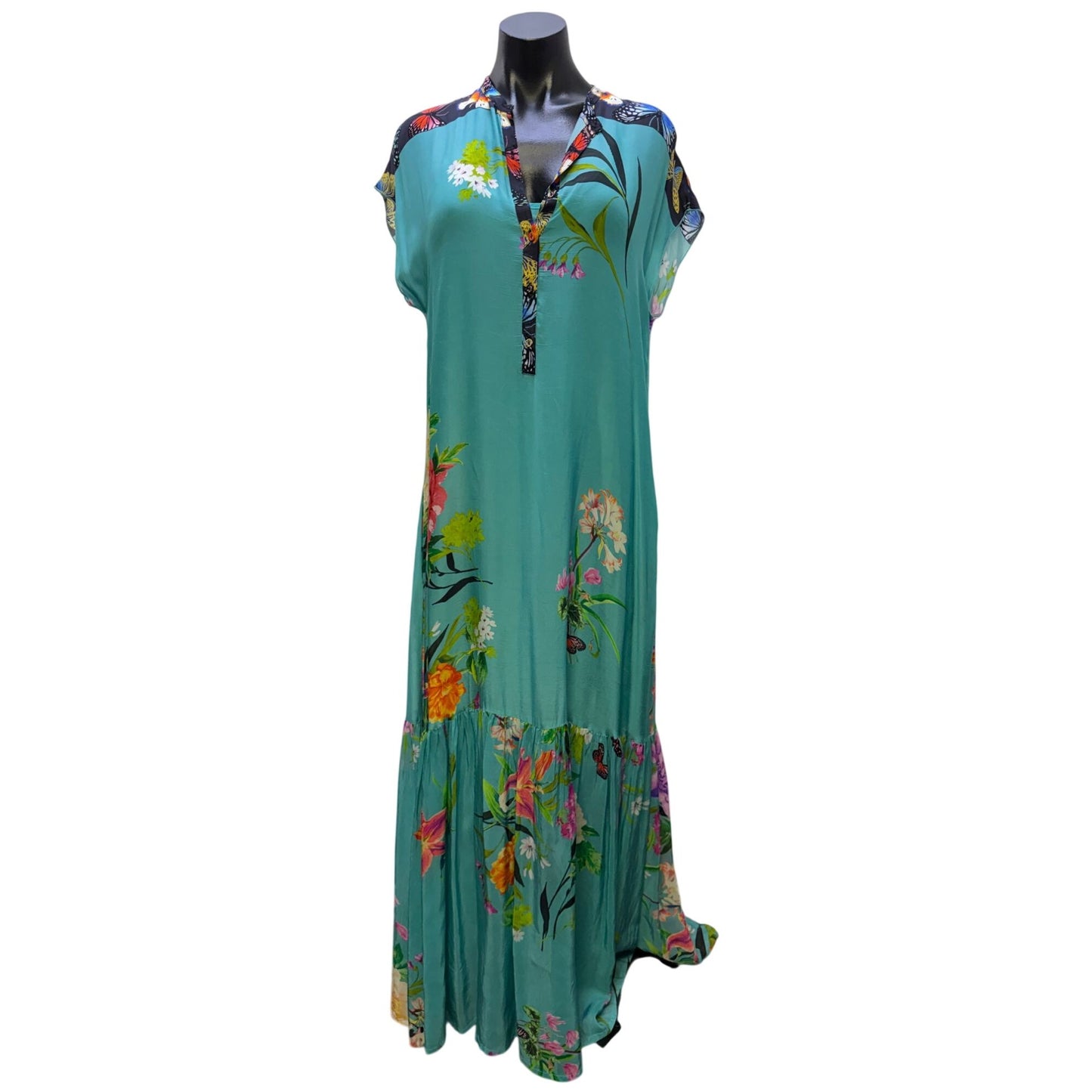 Johnny Was Blue Multi Floral Maxi Dress & Slip Set Size S