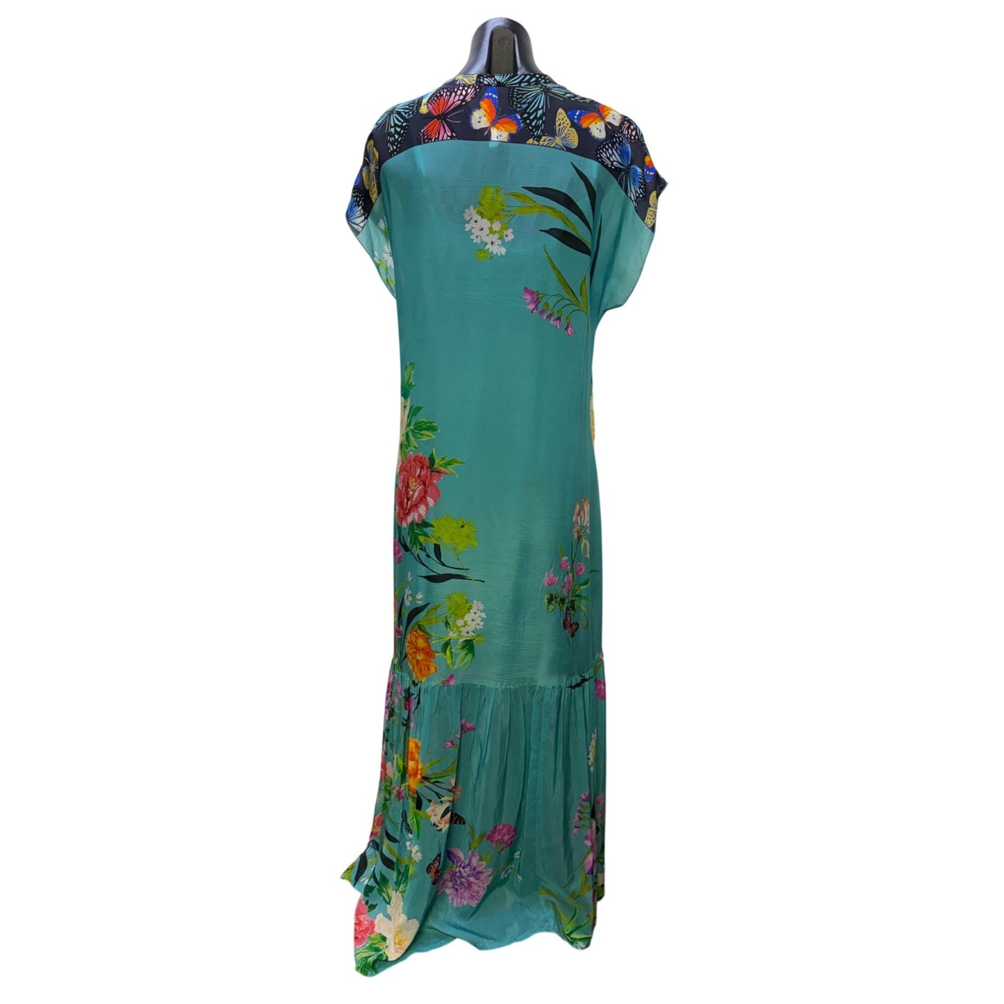 Johnny Was Blue Multi Floral Maxi Dress & Slip Set Size S